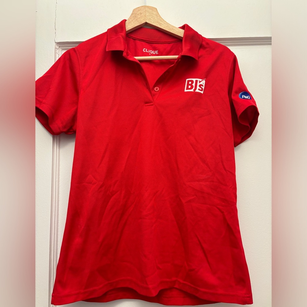 Red Clique Polo Shirt with BJ's Logo